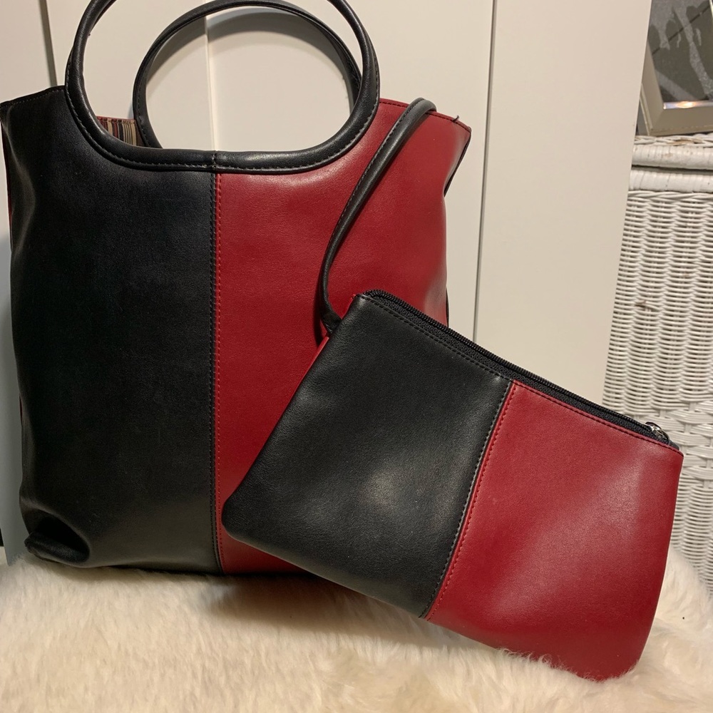 Black and Red Purse with matching Cosmetic Bag